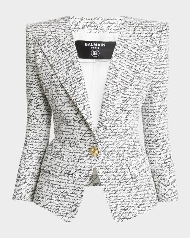 Love Letter-Print Single-Breasted Tailored Jacket